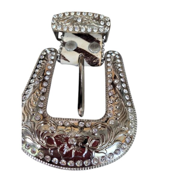 Montana West Western Zebra Print Leather Belt Calf Hair Rhinestone Studded 36 - Picture 4 of 9
